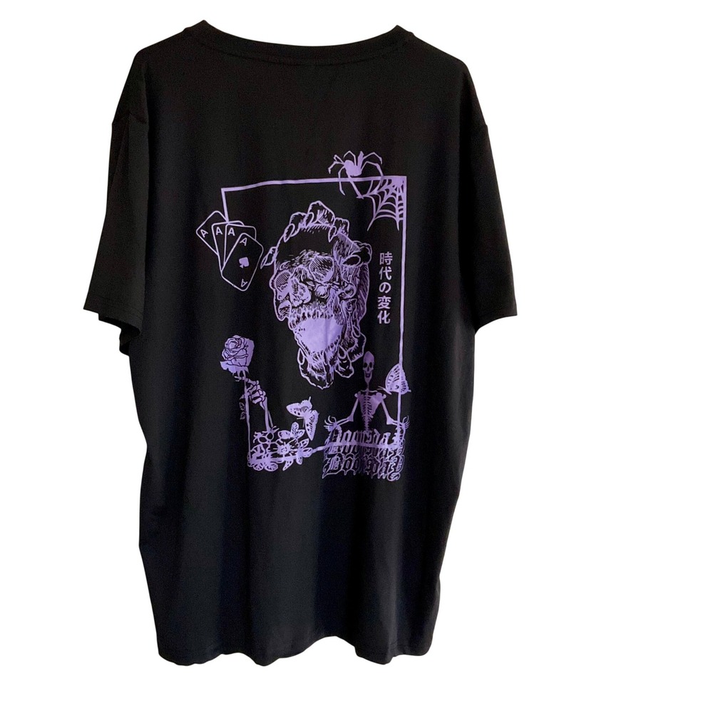 Romwe XXL BLK Graphic Tee Anatomical Heart Skeleton Japanese Kanji Grunge Goth - Picture 3 of 9
